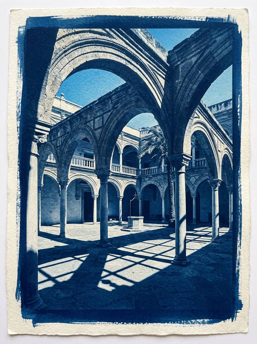 Detalle 1 de Obra Solar 1/1 «Geometría & Luz» · Fotografía Solar en Azul de Prusia sobre Papel de Acuarela (A4)