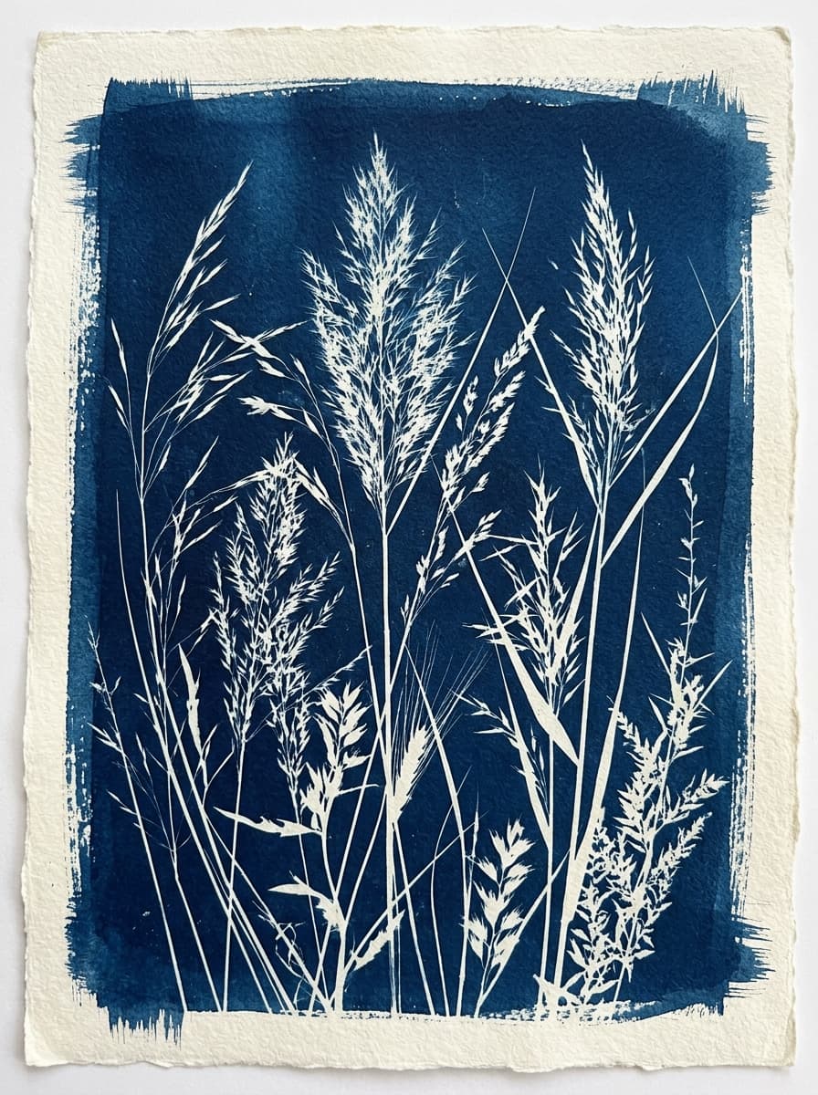 Obra Solar 1/1 «Flora de la Duna» · Grabado Solar de Naturaleza Viva en Azul de Prusia (A4) - Obra Solar 1/1